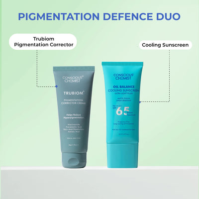 Pigmentation Defence Duo | Trubiom Cream & Cooling Sunscreen | flat 50