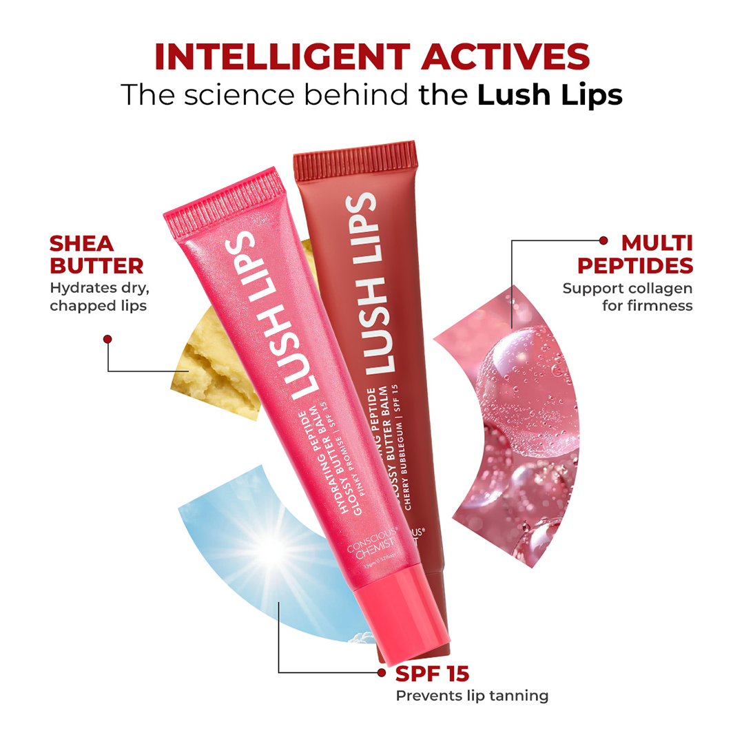 Lush Lips  | Glossy Peptide Lip Balms | cherry bubblegum, Pinky Promise | Pack of 2  | Special Deal