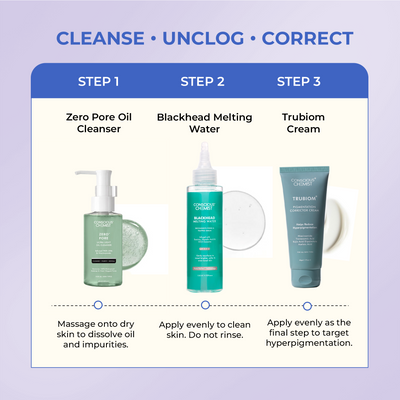 Pore Clearing & Dark Spot Trio | Oil Cleanser, Blackhead Treatment & Pigmentation Cream| flat 50