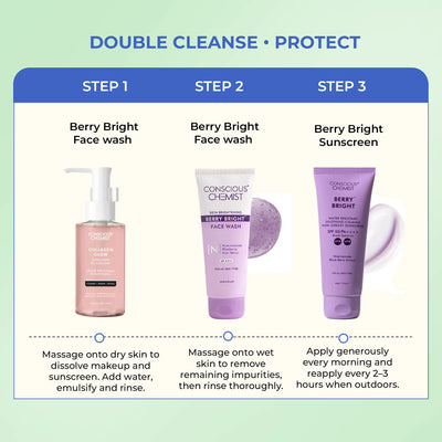 Brightening Double Cleanse Routine | Oil Cleanser, Face Wash & Sunscreen | flat 50