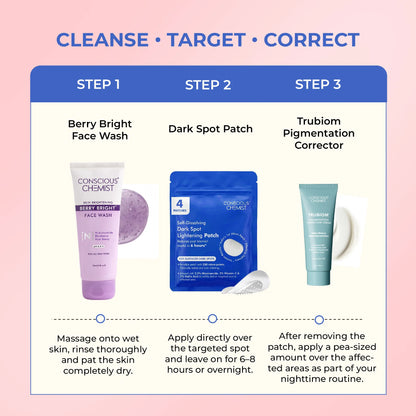 Dark Spot Correction Trio | Face Wash, Patch & Cream | Combo
