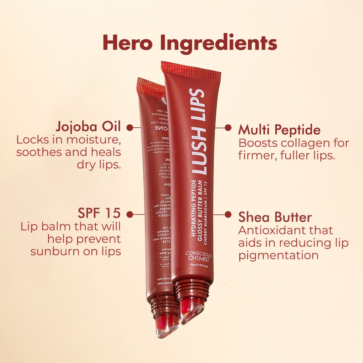 Glossy Peptide Lip Butter Balm | 12 Hrs Hydration | Lush Lips - 15 gms