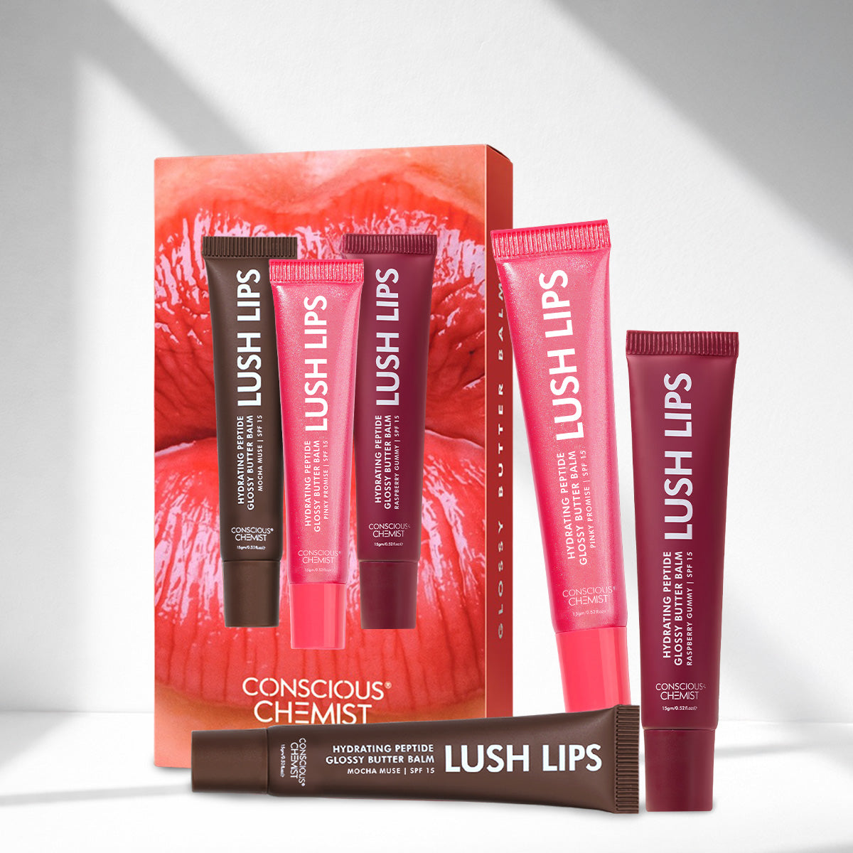 Lush Lips Gift Pack | Glossy Peptide Lip Balms | 15 gms ( Pack of 3 )