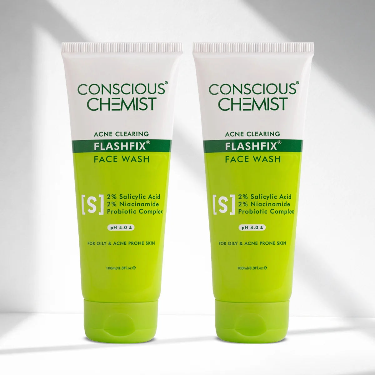 Flashfix Acne Clearing Face Wash (Pack Of 2)  | AHA, BHA & CICA Extract | 2x100 ml