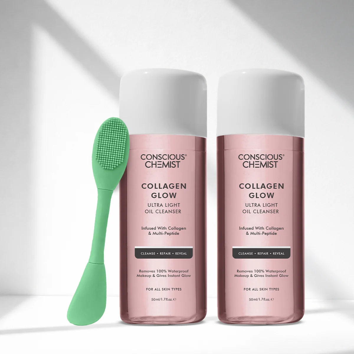 Collagen Glow Ultra-Light Oil Cleanser(Pack of 2)+Silicone Brush | For Firmer Looking Skin