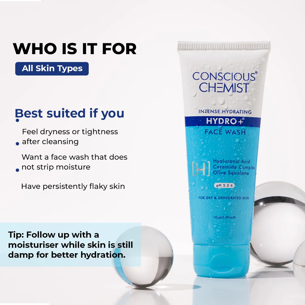 Hydrating Face Wash For Dry Skin | Hyaluronic Acid & Ceramides