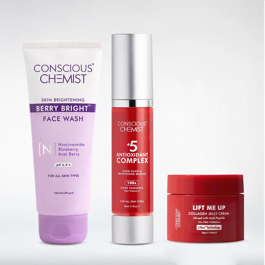 Collagen & Brightening Routine | Berry Bright Face Wash, Peptide Serum & Collagen Jelly Cream | Combo