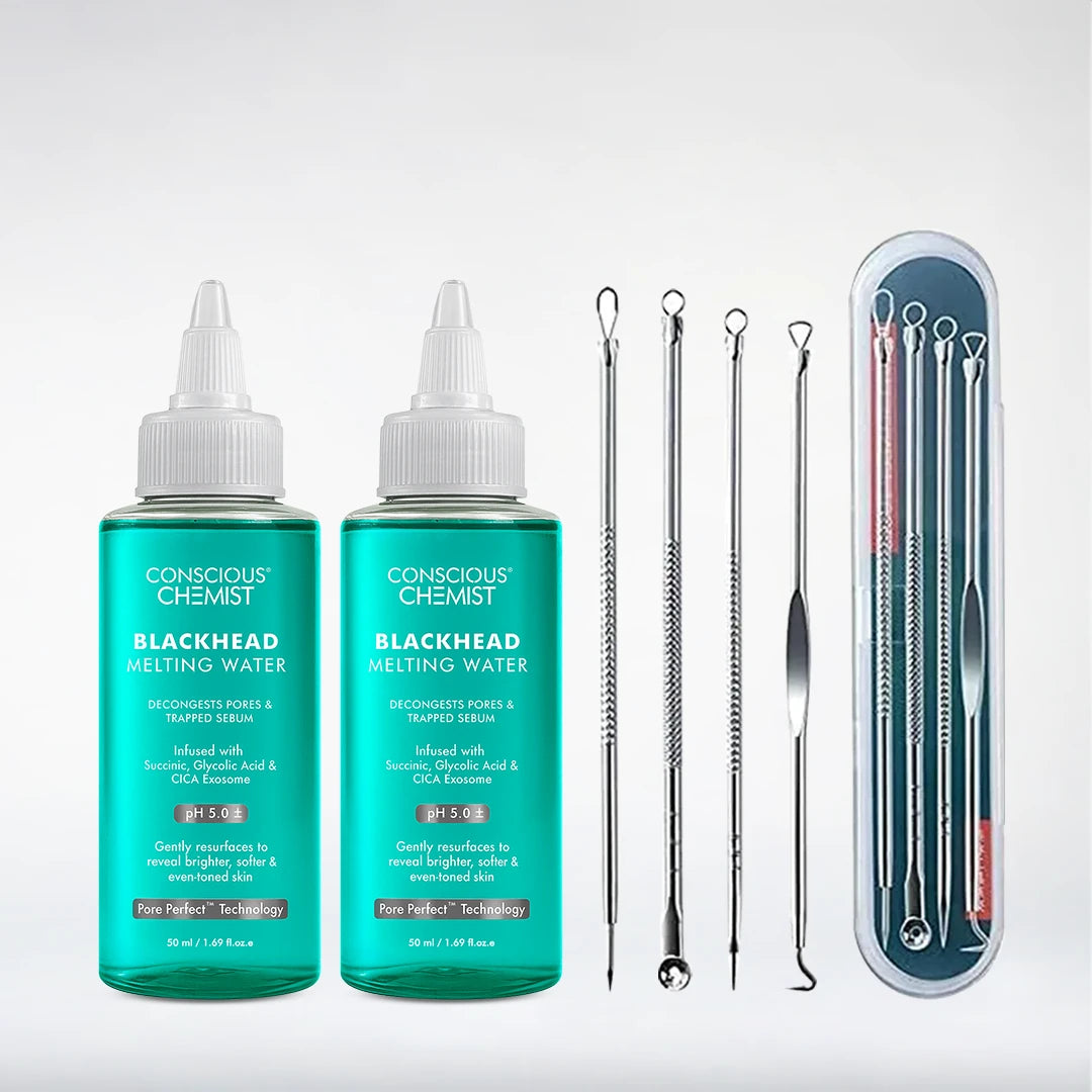 Blackhead Removal Combo | Blackhead Melting Water Mini (Pack of 2) + Blackhead Remover Toolkit | 2x50 ml + 1 Toolkit