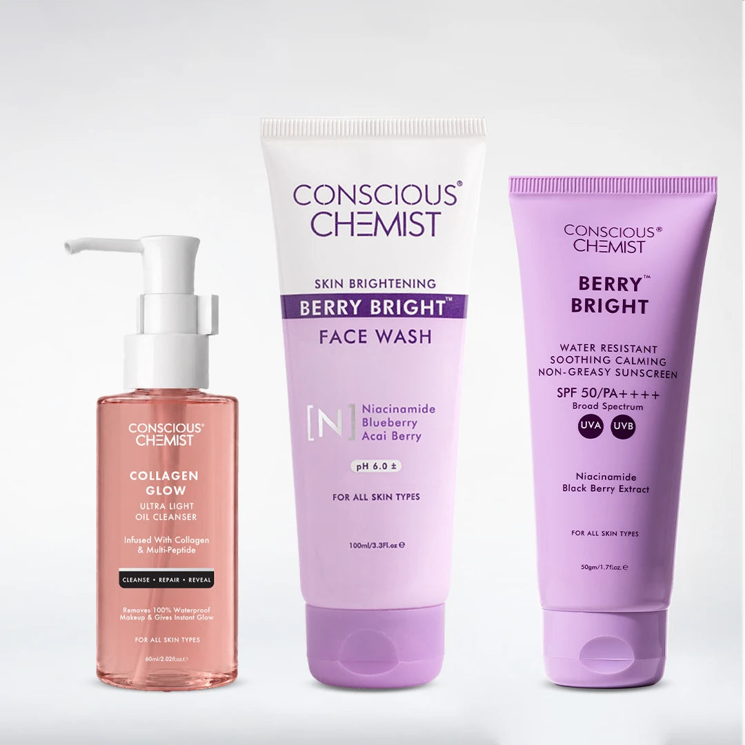 Brightening Double Cleanse Routine | Oil Cleanser, Face Wash & Sunscreen | Combo