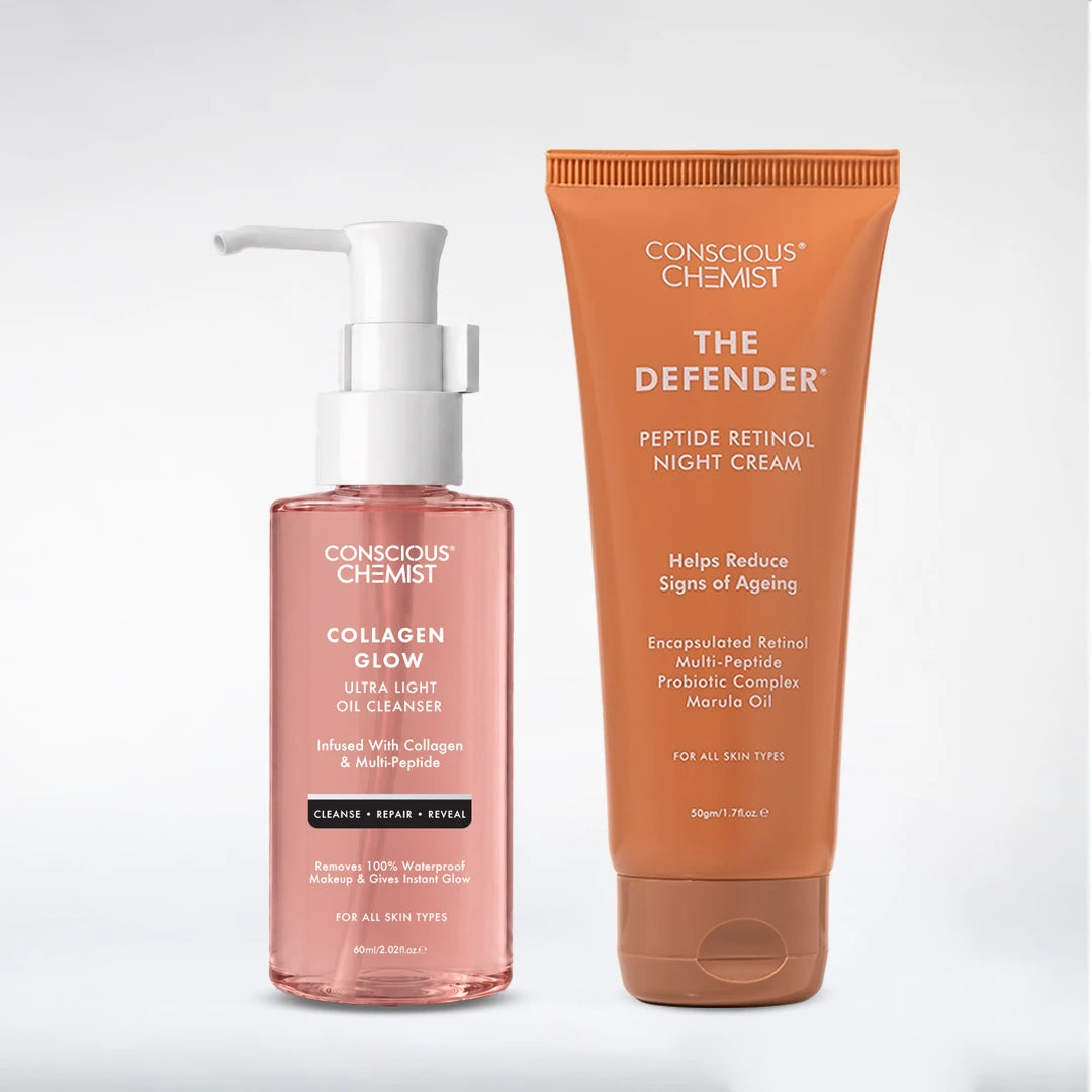 Retinol Renewal Duo | Collagen Glow Oil Cleanser & Defender Night Cream | Combo