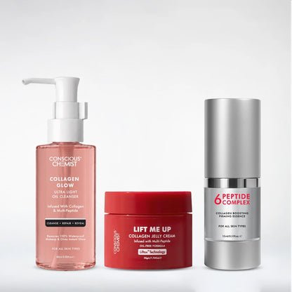 Collagen Boost Routine | Oil Cleanser, 6 Peptide Serum & Collagen Jelly Cream | Combo