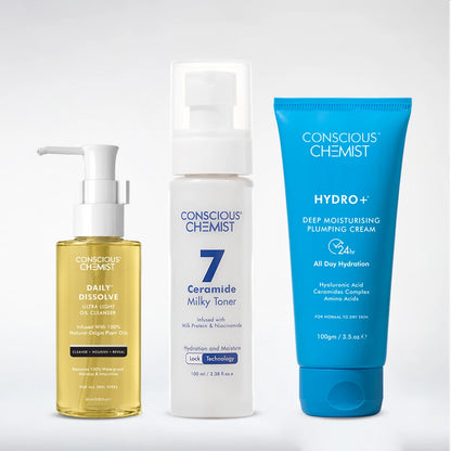 Barrier Repair Routine | Oil Cleanser, Milky Toner & Hydro+ Moisturizer | Combo