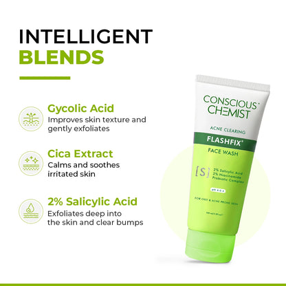 Oil Control & Acne Clearing Exfoliating Face Wash | AHA, BHA & CICA Extract | 100 ml | Slashed