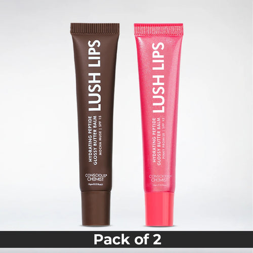 Lush Lips  | Glossy Peptide Lip Balms | Mocha Muse, Pinky Promise | Pack of 2  | Special Deal