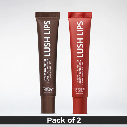 Lush Lips  | Glossy Peptide Lip Balms | Mocha Muse, cherry bubblegum | Pack of 2  | Special Deal