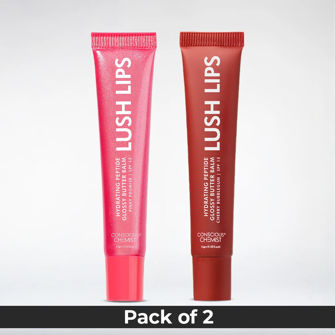 Lush Lips  | Glossy Peptide Lip Balms | cherry bubblegum, Pinky Promise | Pack of 2  | Special Deal