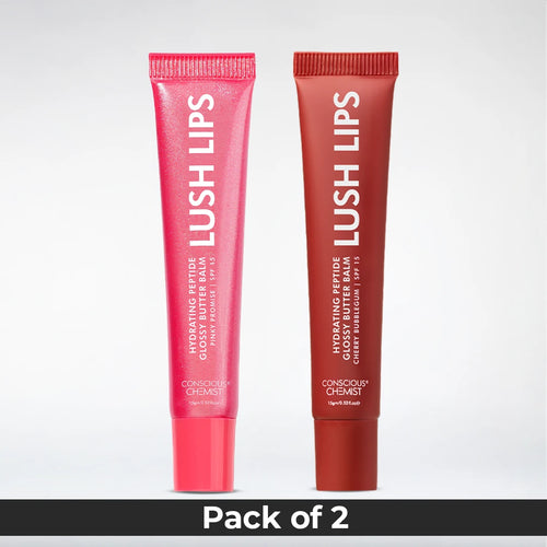 Lush Lips  | Glossy Peptide Lip Balms | cherry bubblegum, Pinky Promise | Pack of 2  | Special Deal