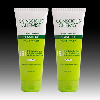 Flashfix Acne Clearing Face Wash (Pack Of 2)  | AHA, BHA & CICA Extract | 2x100 ml