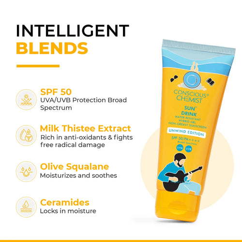 Sun Drink Unwind Edition Ceramide Sunscreen | SPF 50 PA++++ | 50 gms | Flash Sale