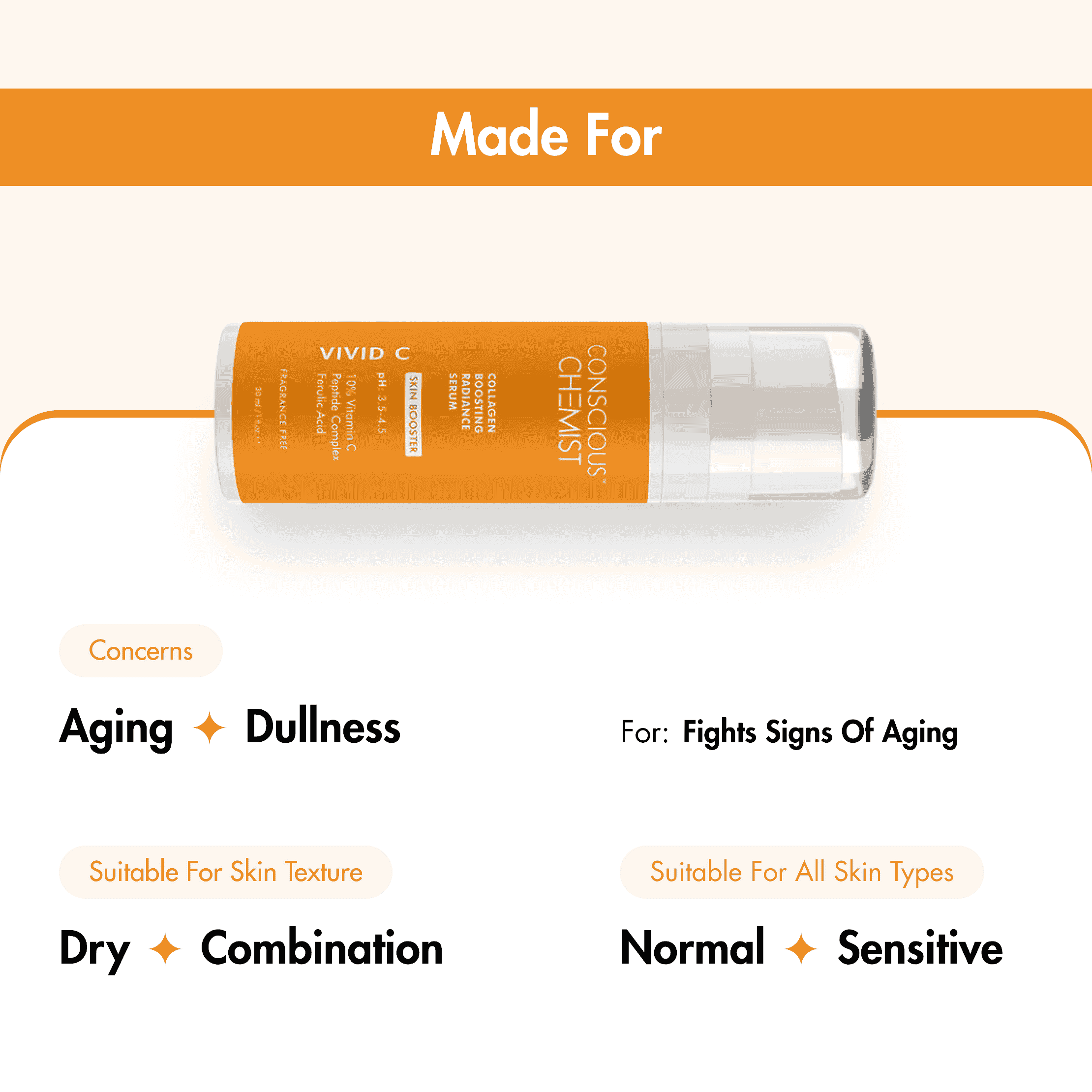 10% Vitamin C Serum | Radiance Booster | Peptide Complex & Ferulic Acid