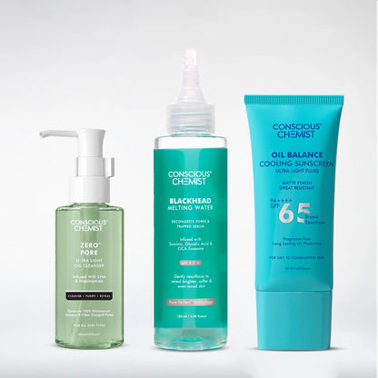 Pore Refining Trio | Oil Cleanser, Mini Blackhead Toner & SPF | Combo