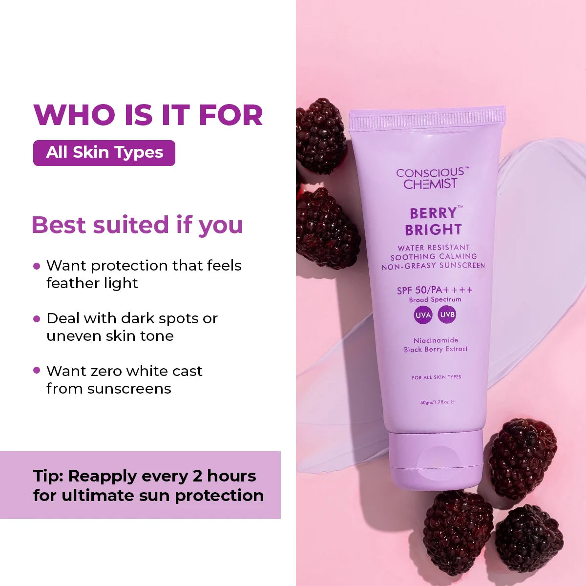 Berry Bright Sunscreen | SPF50 PA ++++ | 50 Gm