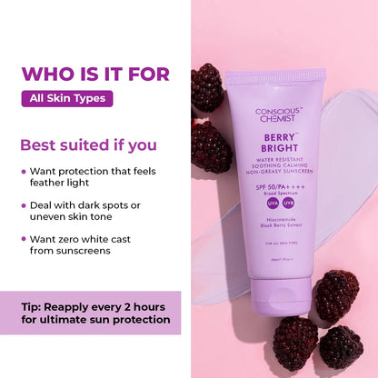 Berry Bright Sunscreen( Pack Of Two ) | SPF 50 PA ++++ & Water Resistant | 2x50 Gms